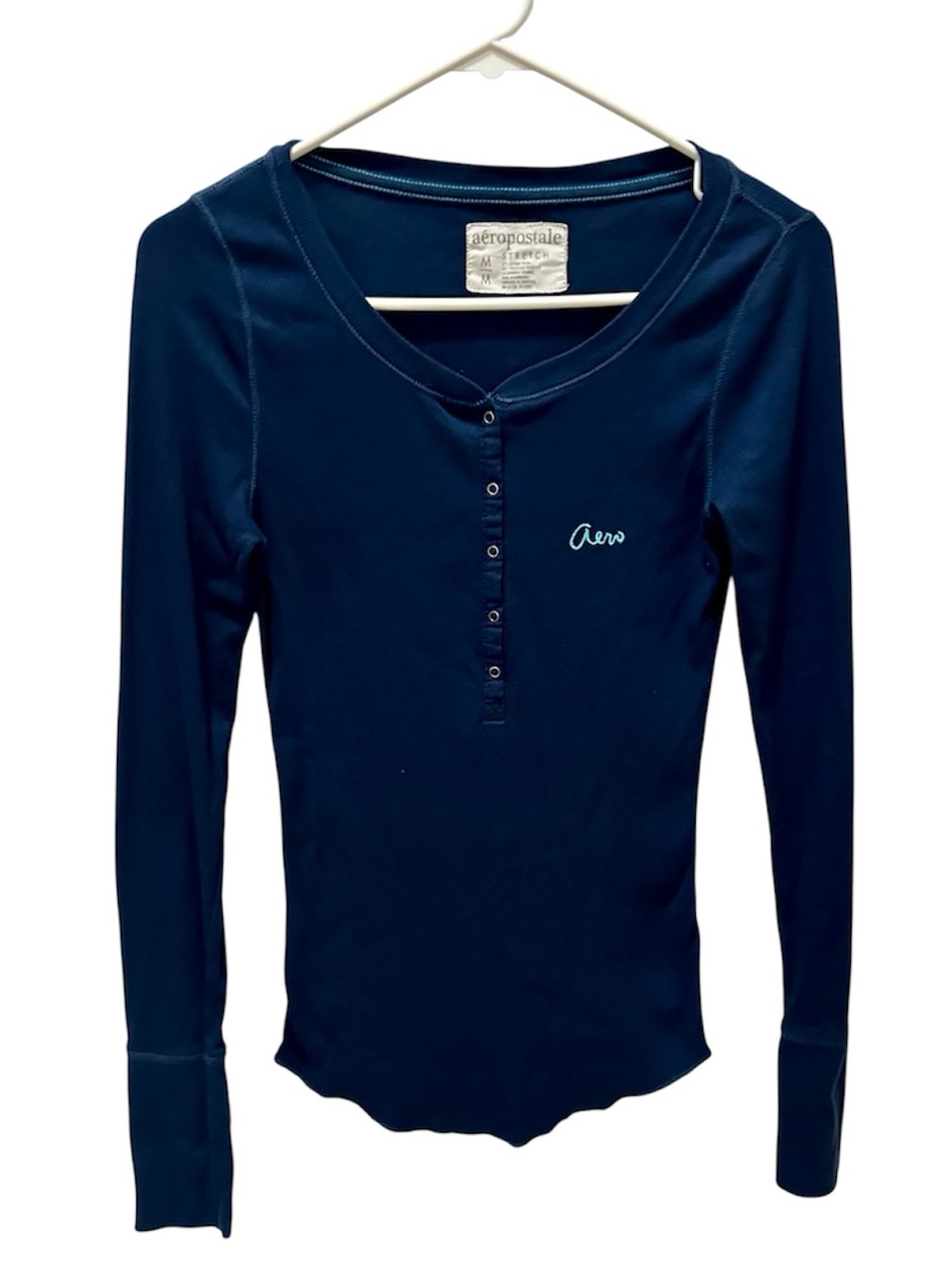 Aeropostale Y2K Long Sleeve Henley Shirt size Medium blue